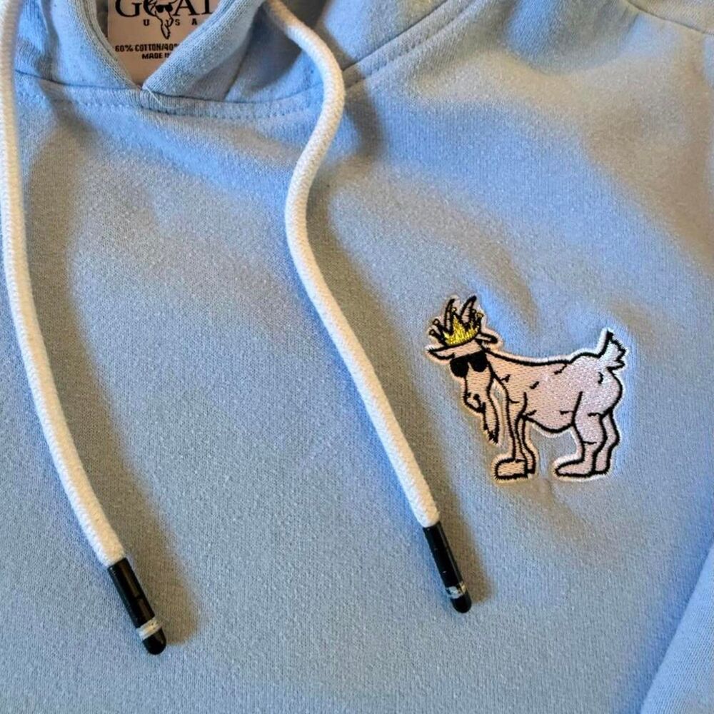 Goat USA light blue cotton & polyester hoodie, size men's small